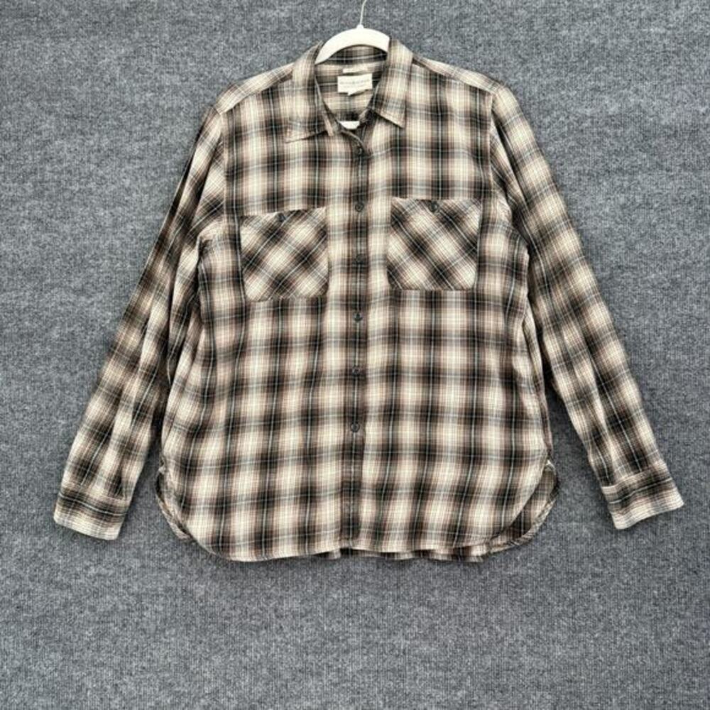 Ralph Lauren Denim & Supply Plaid Button Up Top Womens L Black Tan Lightweight